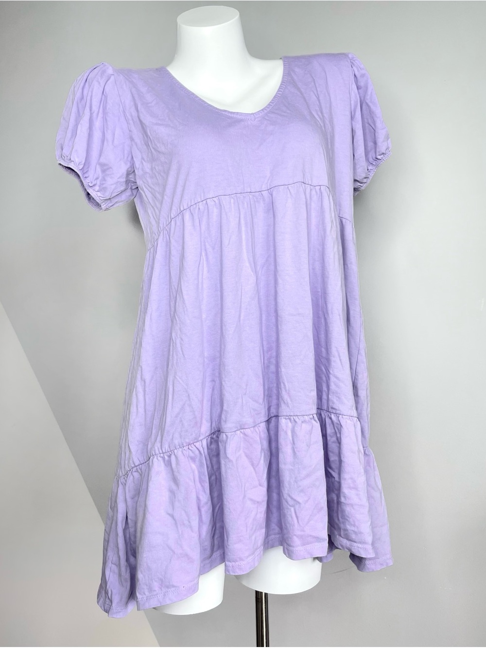 Bluenotes Purple Puff Sleeve Tiered Babydoll Dress